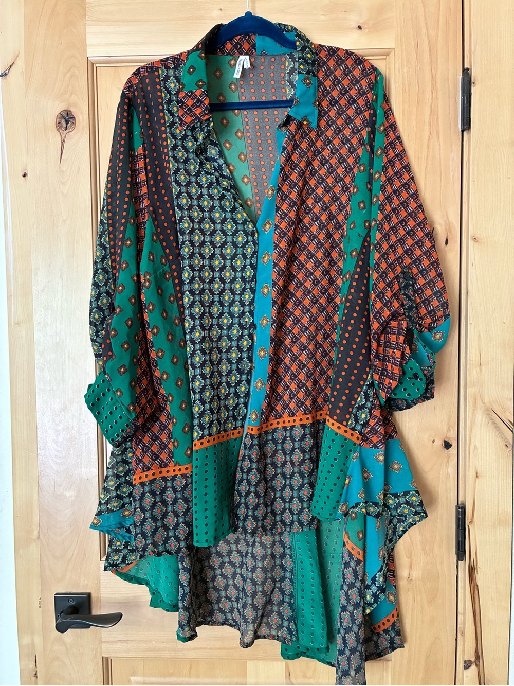Live 4 Truth Teal and Orange Mixed Print Button-Up Boho tunic top